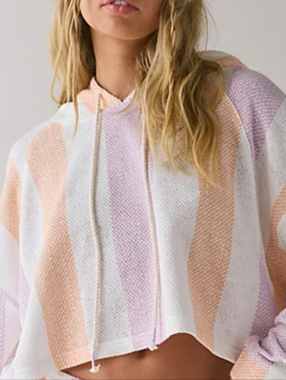 Urban Outfitters Pastel Stripe Cropped Hoodie - White, Peach & Lavender size L